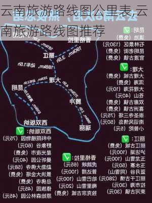 云南旅游路线图公里表,云南旅游路线图推荐-第1张图片-豌豆旅游网